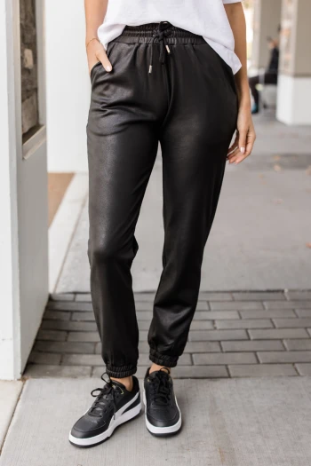 Strictly Chic Faux Leather Joggers