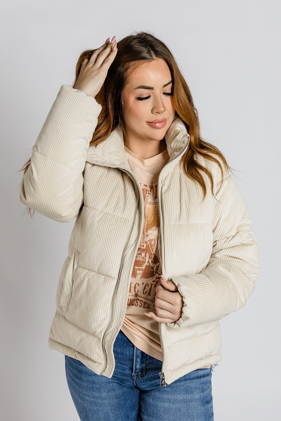 Corduroy Cozy Bomber Jacket Silver Icing