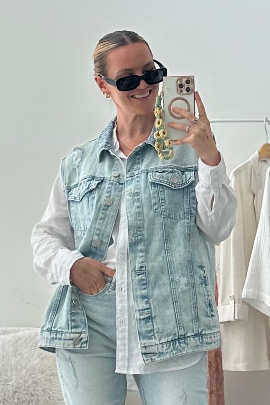 Crowd Pleaser Oversized Denim Vest Silver Icing