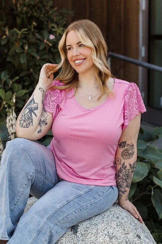 Elegant Lace Ribbed Top