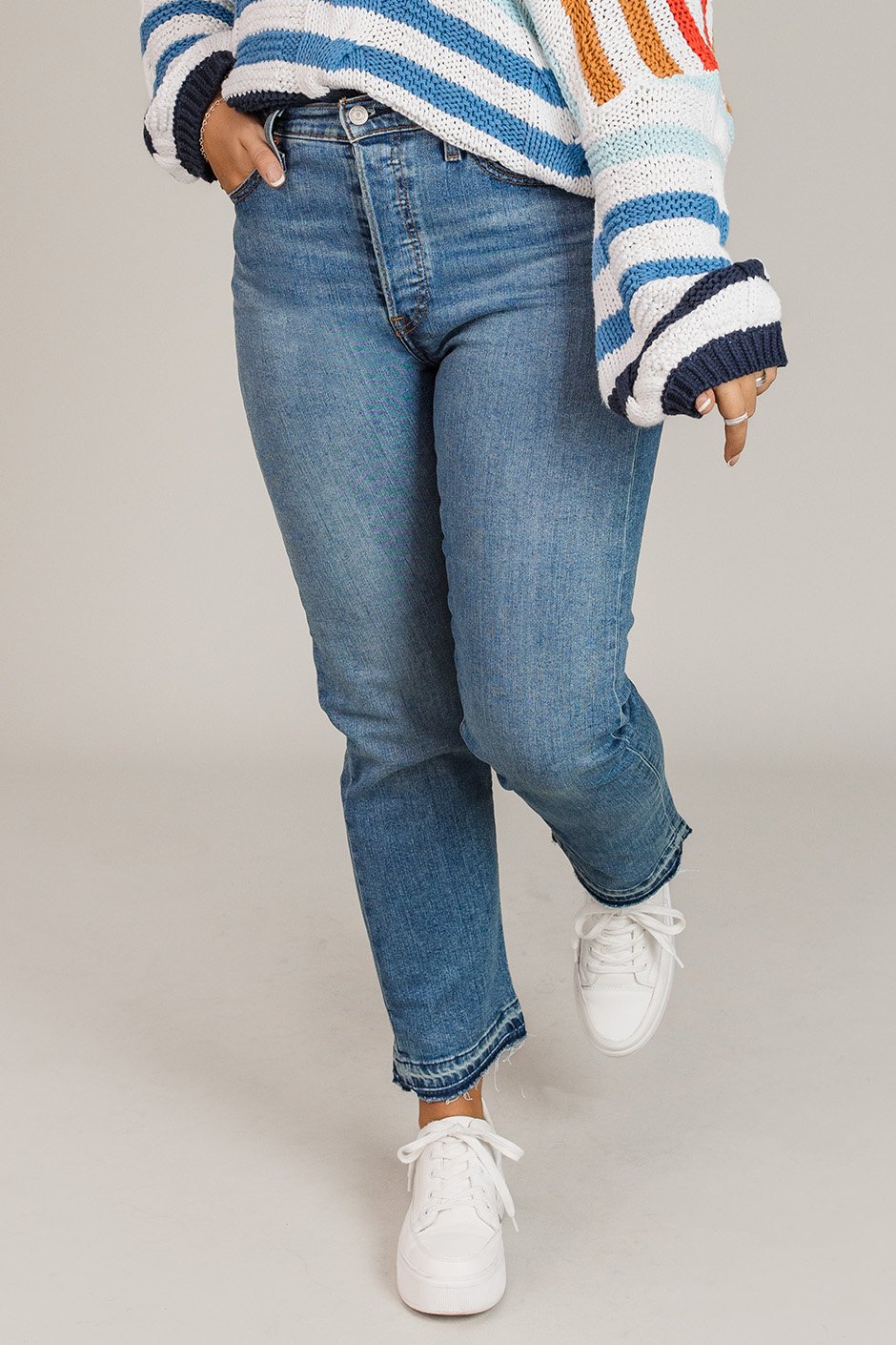 Wedgie raw hem high waist straight leg jeans on sale