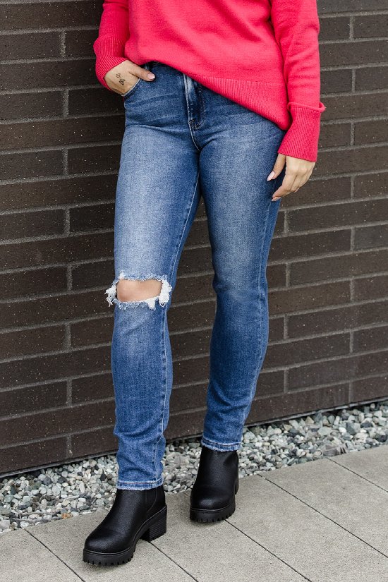 Rebel Distressed High Rise Jeans