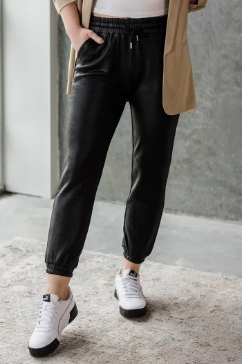 Strictly Chic Crop Faux Leather Joggers
