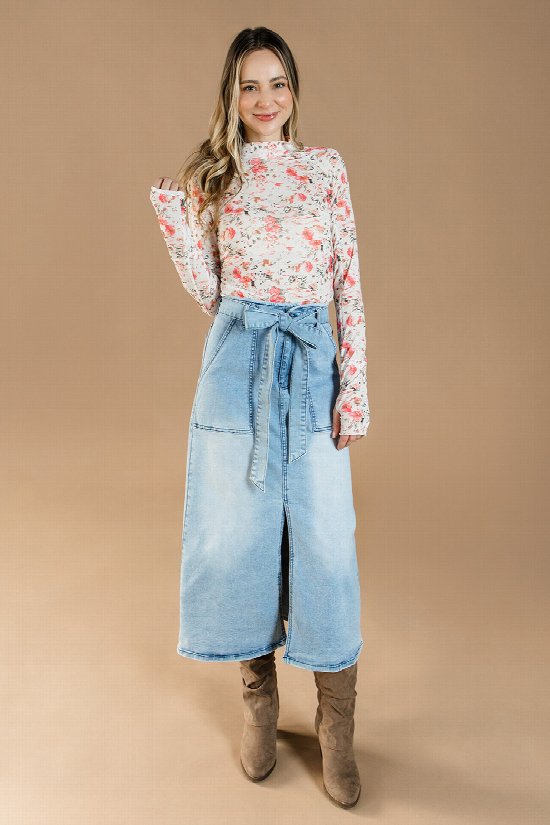 Tied & True Denim Skirt