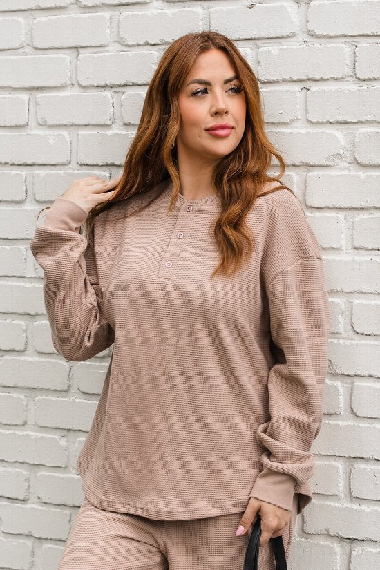 Waffle Knit Boxy Henley